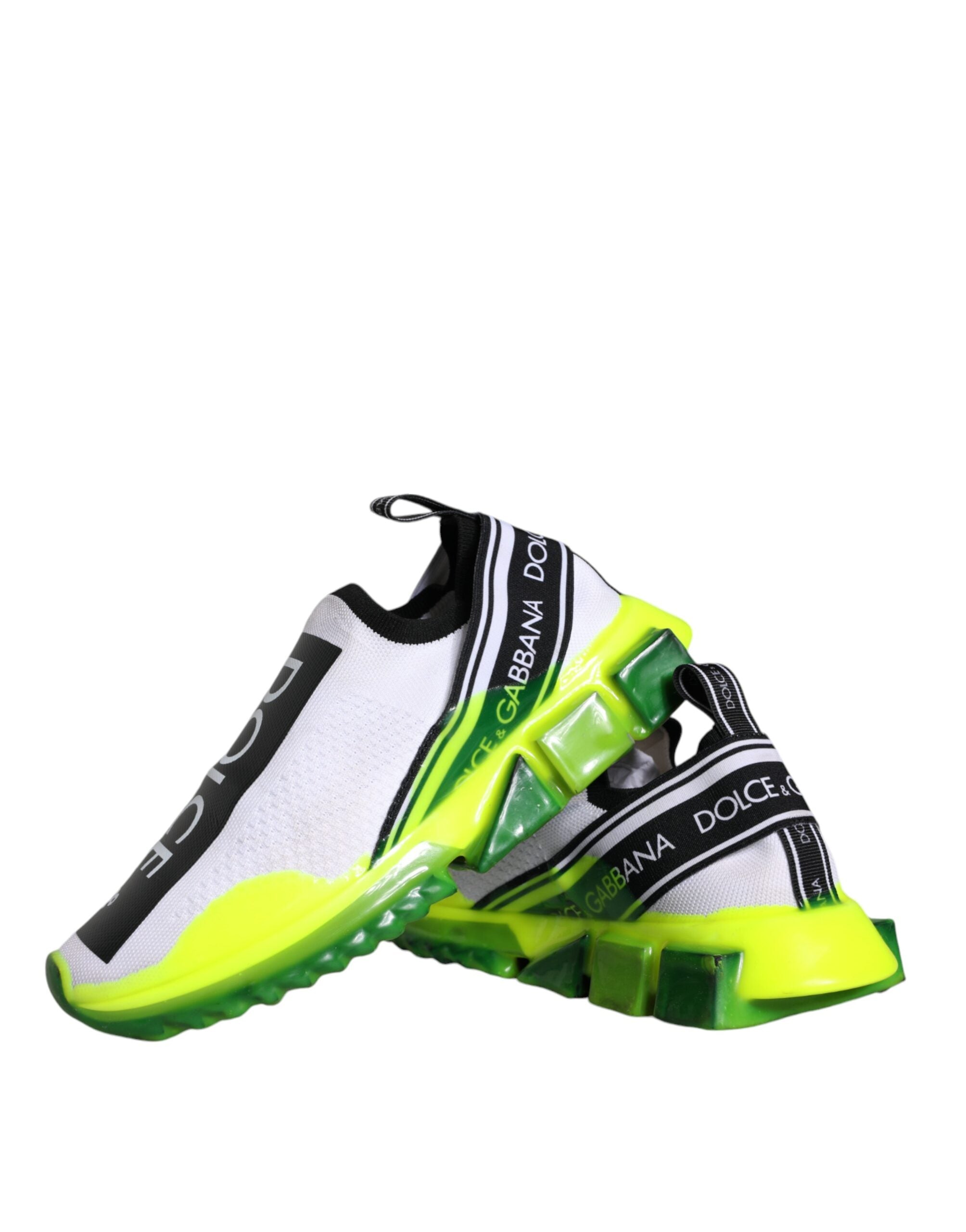 Chaussures sneakers Dolce & Gabbana Sorrento blanches et jaunes sans lacets, design élégant et moderne, vue de face.
