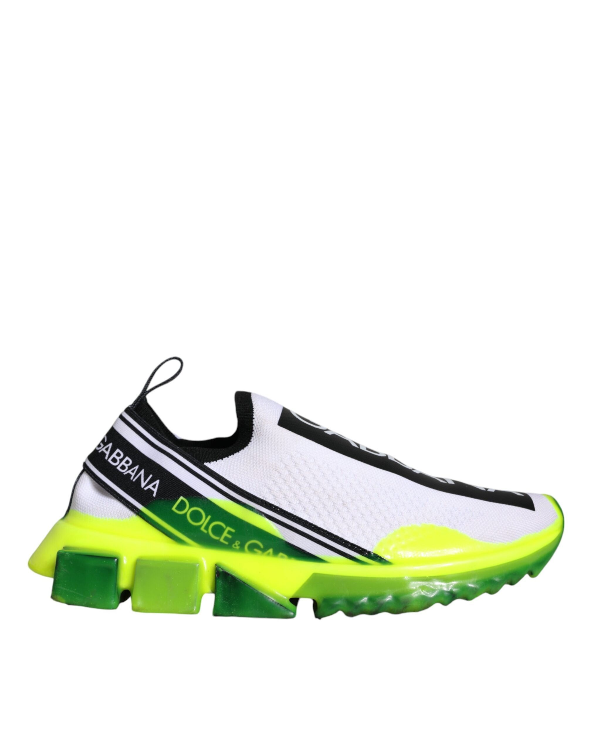 Chaussures sneakers Dolce & Gabbana Sorrento blanches et jaunes, style slip-on, vue en gros plan sur le dessus.