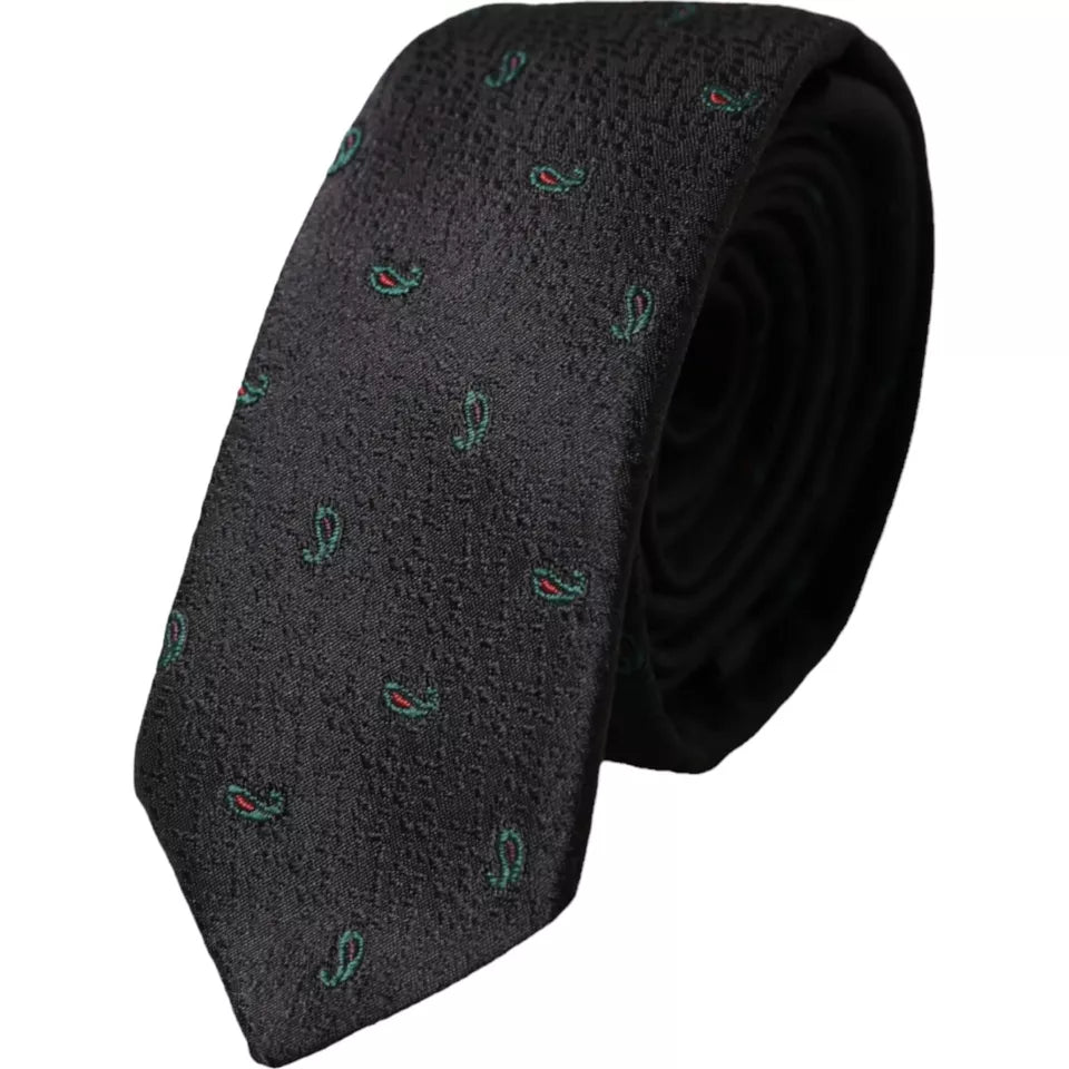 Dolce & Gabbana Dark Gray Fantasy 100% Silk Adjustable Men Tie