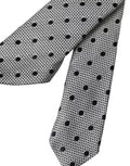Dolce & Gabbana Gray White Dot Fantasy Silk Adjustable Men Tie