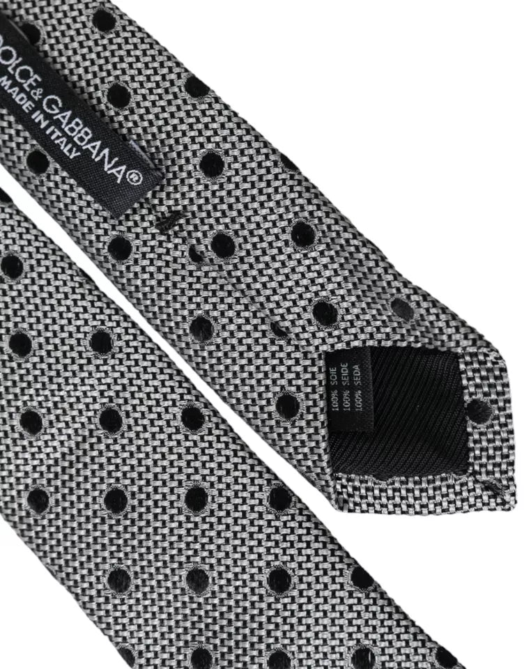Dolce & Gabbana Gray White Dot Fantasy Silk Adjustable Men Tie