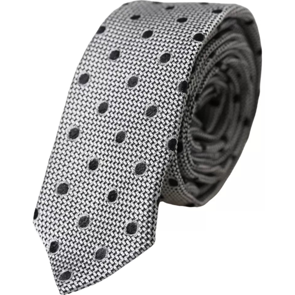 Dolce & Gabbana Gray White Dot Fantasy Silk Adjustable Men Tie
