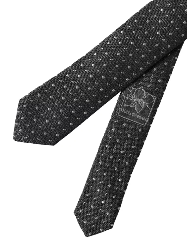 Dolce & Gabbana Dark Gray Polka Dot Silk Adjustable Men Tie