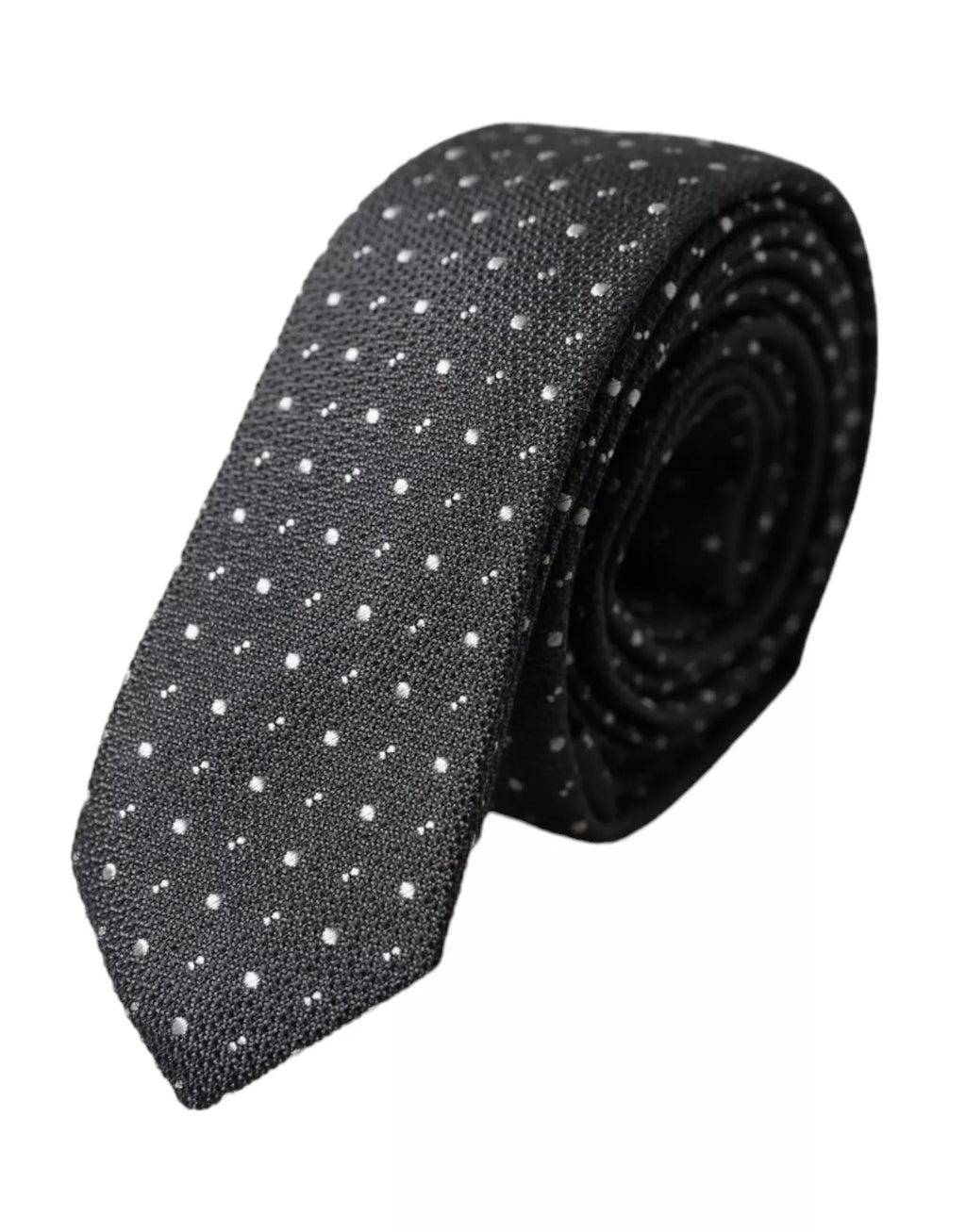 Dolce & Gabbana Dark Gray Polka Dot Silk Adjustable Men Tie