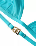 Top de bikini Dolce & Gabbana à logo DG, en bleu et vert, avec col halter, parfait pour la plage et la baignade.