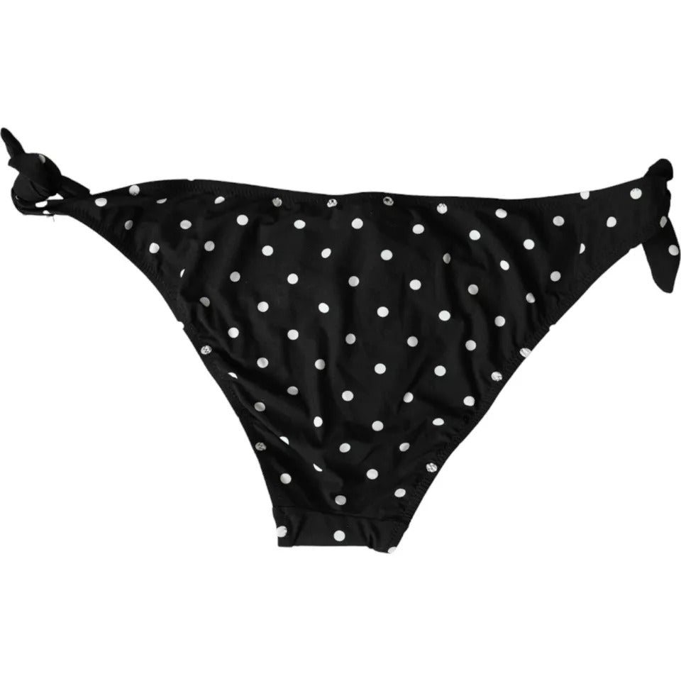 Maillot de bain Dolce & Gabbana à pois noirs, bas de bikini pour la plage, prêt à porter élégant et tendance.