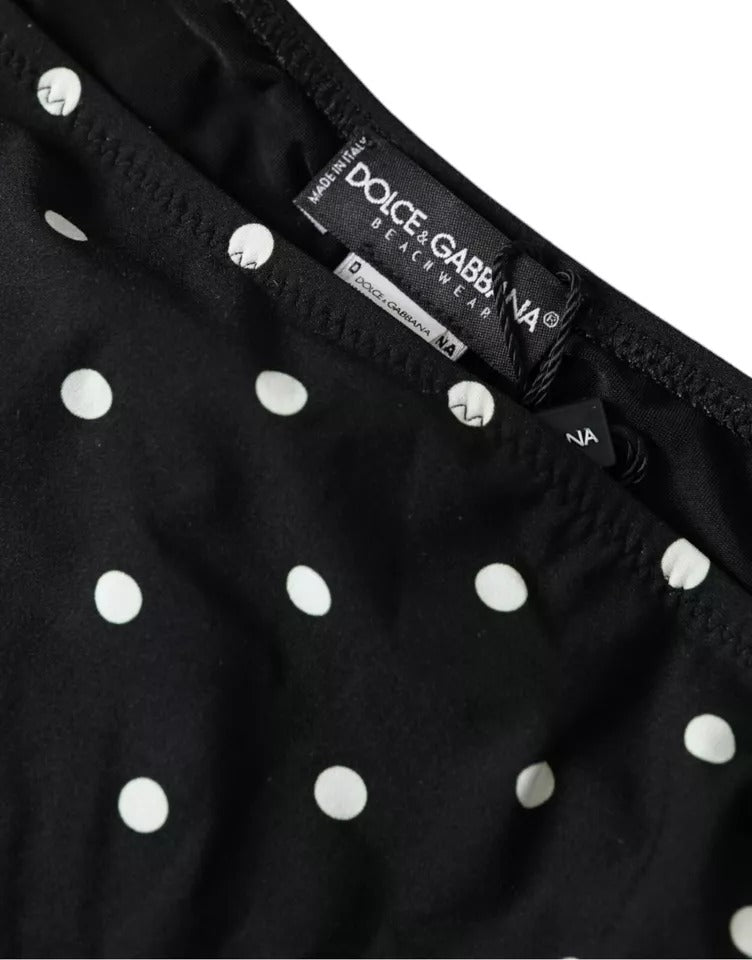 Maillot de bain femme Dolce & Gabbana à pois noirs, bas de bikini de plage, style élégant et tendance.