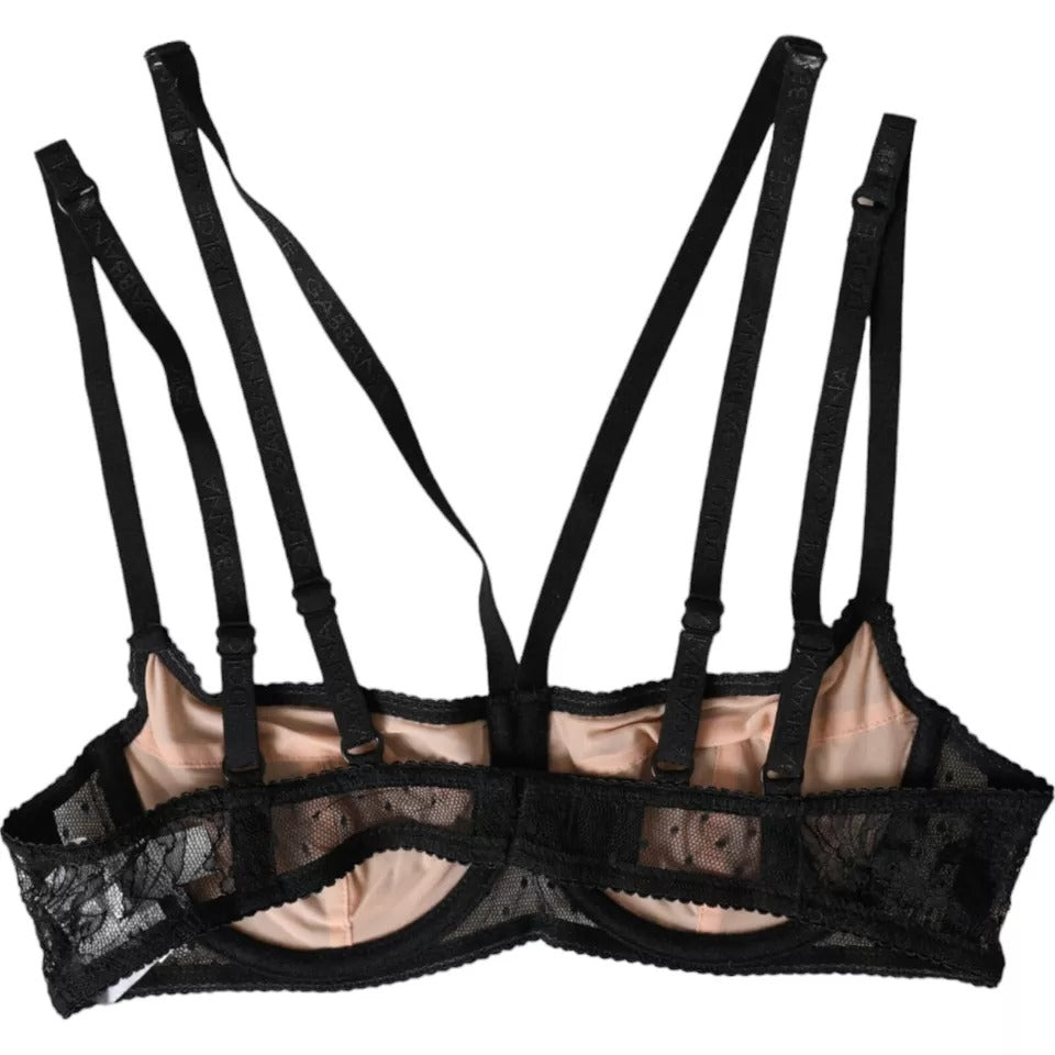 Soutien-gorge balconnet en dentelle florale noire de Dolce & Gabbana, en nylon élégant, visible sur cette image.