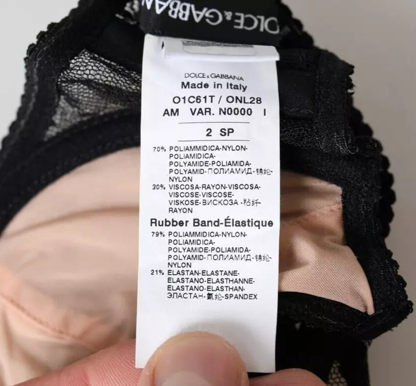 Soutien-gorge balconnet en dentelle florale noire de Dolce & Gabbana, en nylon, avec détails élégants et finition raffinée.
