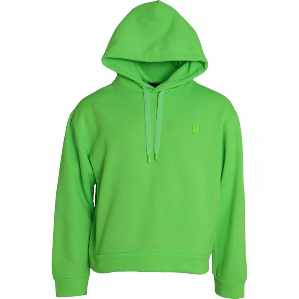 Sweat à capuche vert Dolce & Gabbana logo avec poche kangourou et détails en coton, vêtement décontracté pour homme.