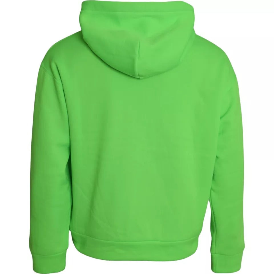 Sweat-shirt à capuche vert Dolce & Gabbana avec logo, pull-over en coton, style décontracté et moderne.