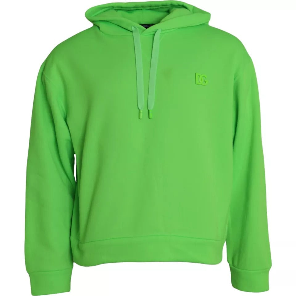 Sweat à capuche vert Dolce & Gabbana avec logo, pull-over en molleton confortable, vue de face.