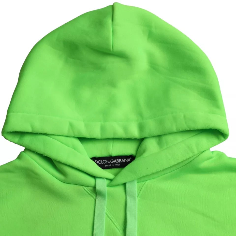 Sweat à capuche vert Dolce & Gabbana avec logo, pull-over en molleton, mode décontractée et style élégant.