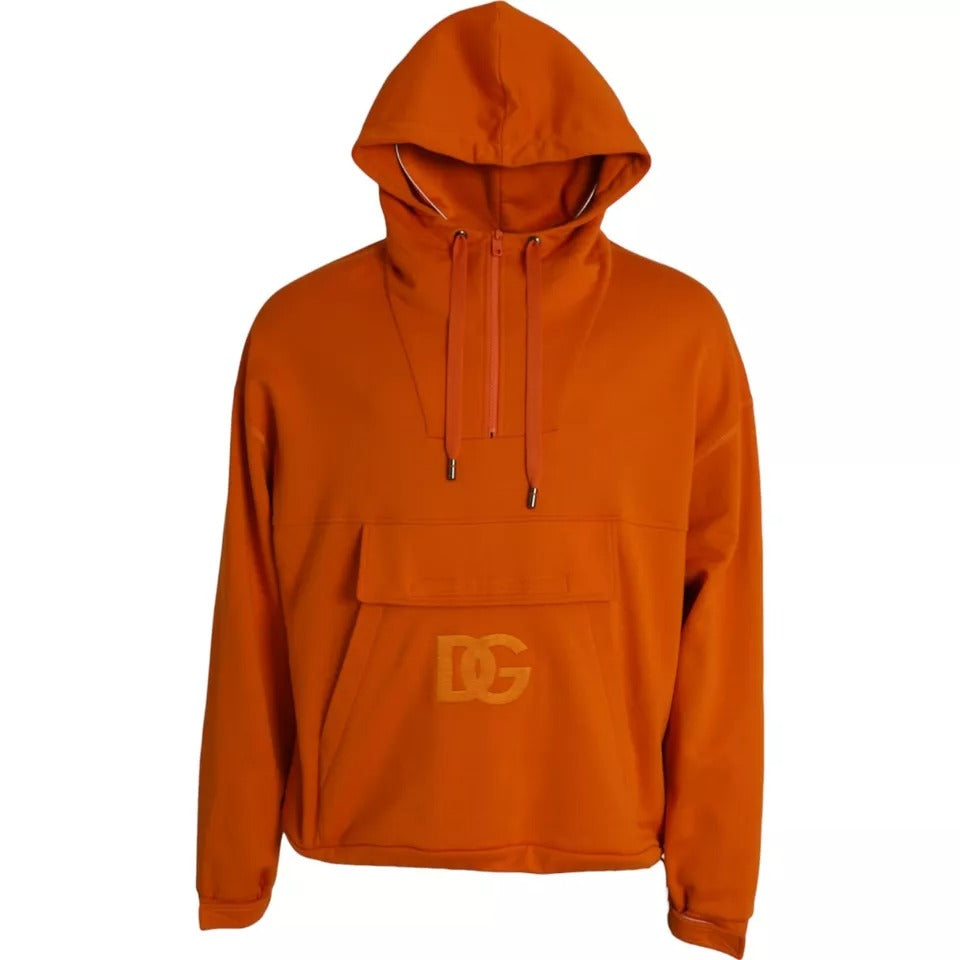 Sweat à capuche orange Dolce & Gabbana en coton avec logo brodé, vue de face.