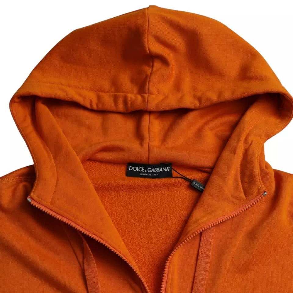Sweat à capuche orange Dolce & Gabbana, pull-over en molleton avec capuche et logo de marque visible.