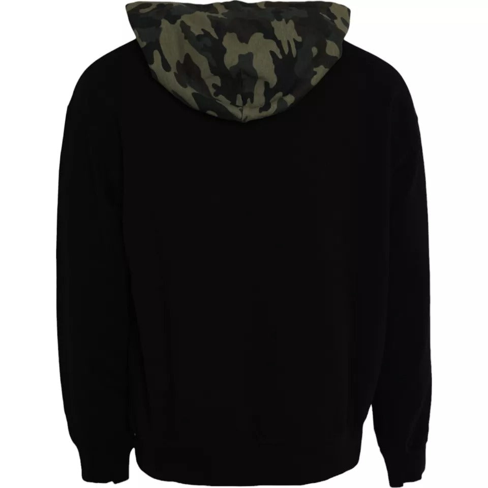 Sweat-shirt à capuche noir camouflage Dolce & Gabbana en coton avec logo brodé, style décontracté et moderne.