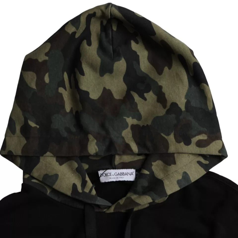 Sweat à capuche noir camouflage Dolce & Gabbana, pull-over style avec capuche et motifs de camouflage.