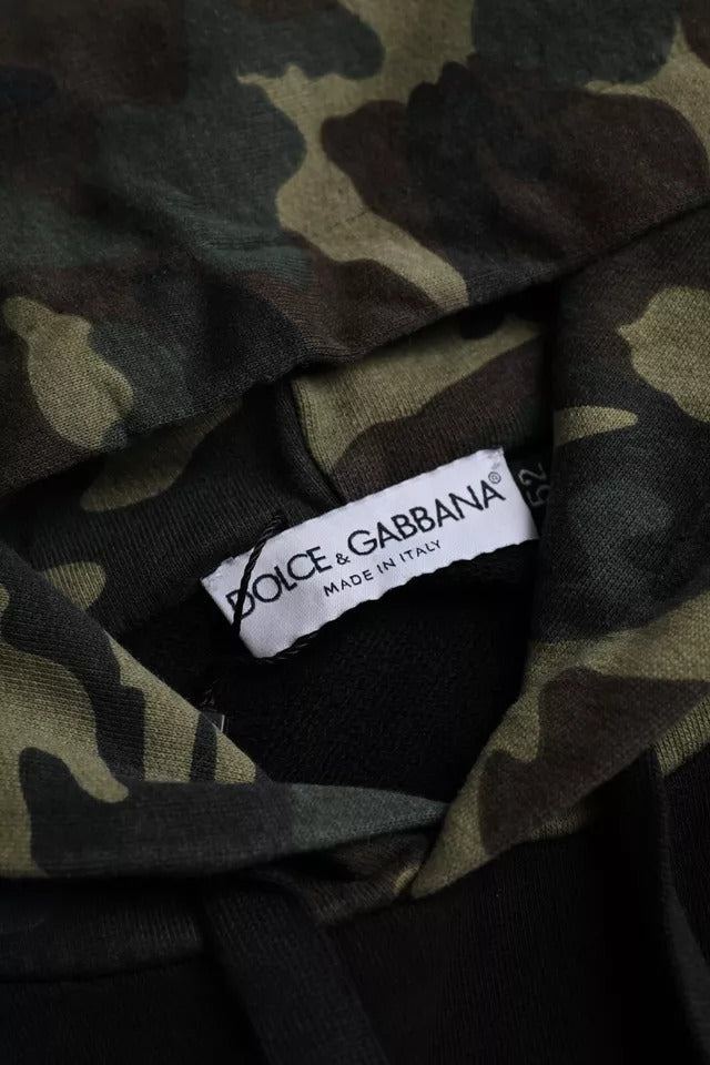 Sweat à capuche Dolce & Gabbana noir à motif camouflage, pull-over décontracté avec capuche et manches longues.