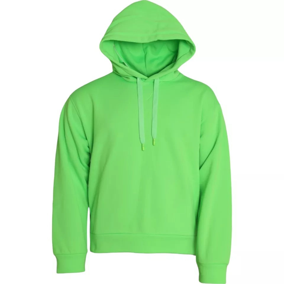 Sweat à capuche vert Dolce & Gabbana avec logo, pull-over confortable en coton, idéal pour un style décontracté.