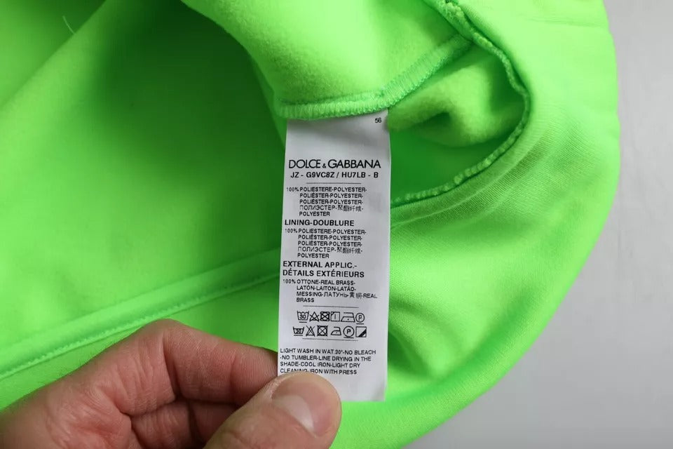 Sweat à capuche vert Dolce & Gabbana avec logo, pull en coton décontracté, vue de face.