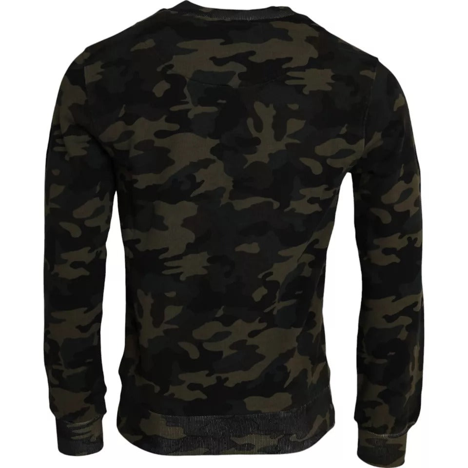 Pull-over Dolce & Gabbana noir avec motif camouflage, col rond et style décontracté, pour homme.
