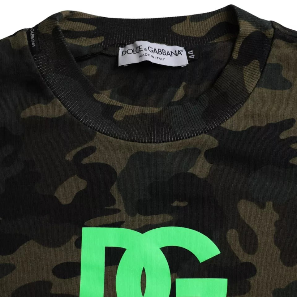 Pull-over Dolce & Gabbana noir camouflage à col rond, sweat-shirt décontracté avec motif camouflage noir et gris.