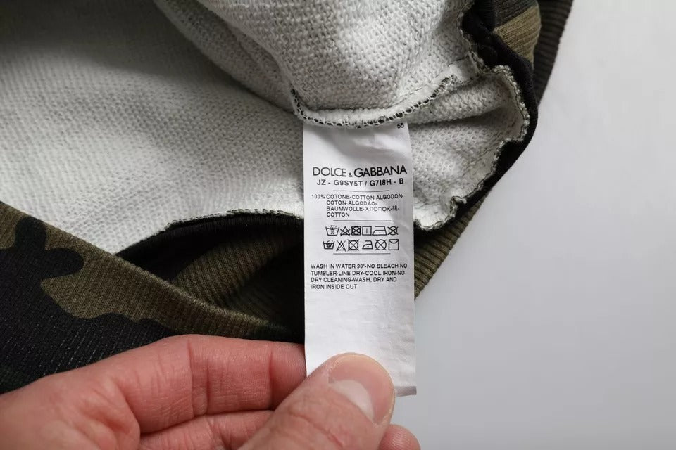 Pull à col rond Dolce & Gabbana en camouflage noir, sweat-shirt élégant avec motif discret, idéal pour un look tendance.
