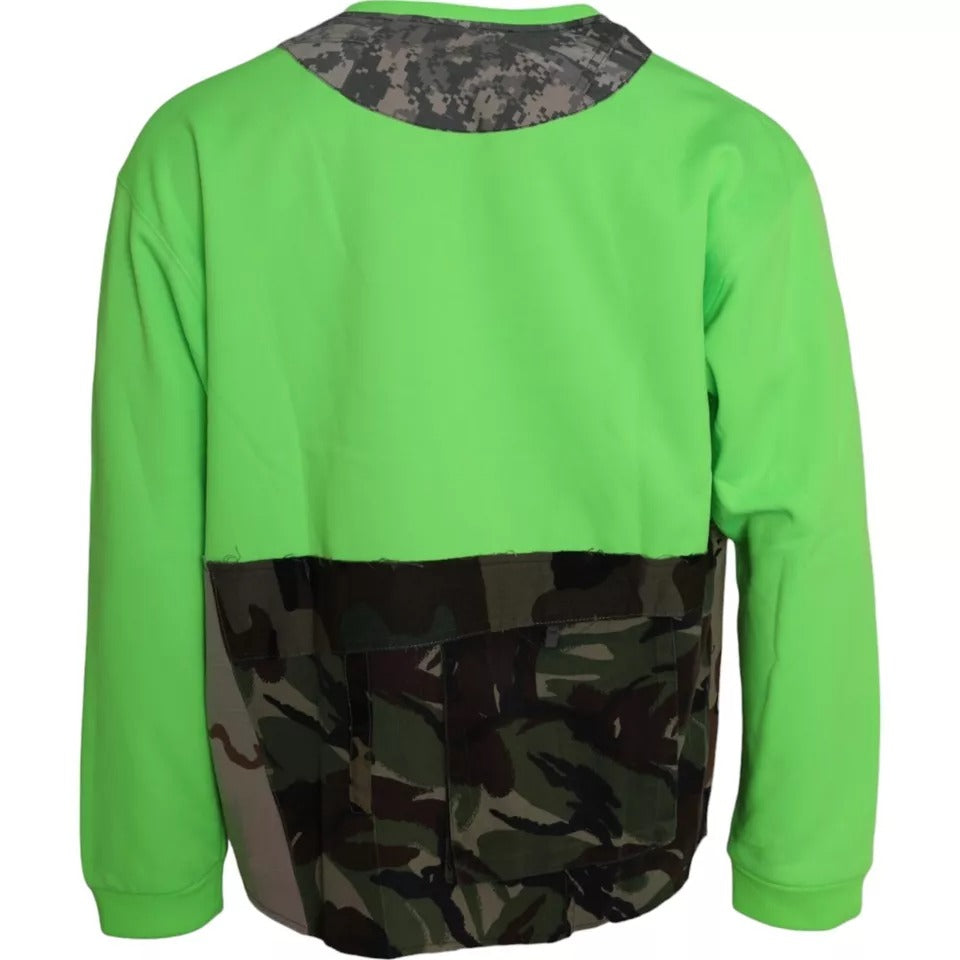 Pull à col rond Dolce & Gabbana en patchwork vert avec cœur, pull en maille élégant et coloré.