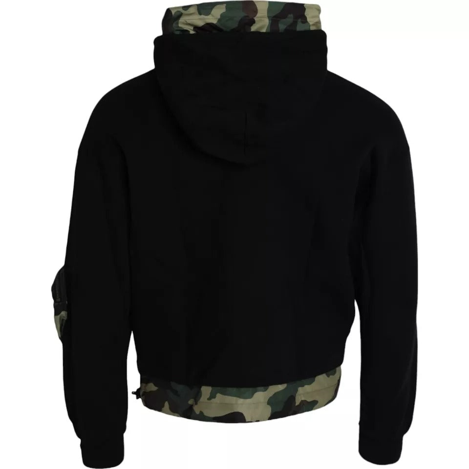 Sweat à capuche noir camouflage de Dolce & Gabbana, sweat-shirt décontracté avec capuche et motif camouflage.