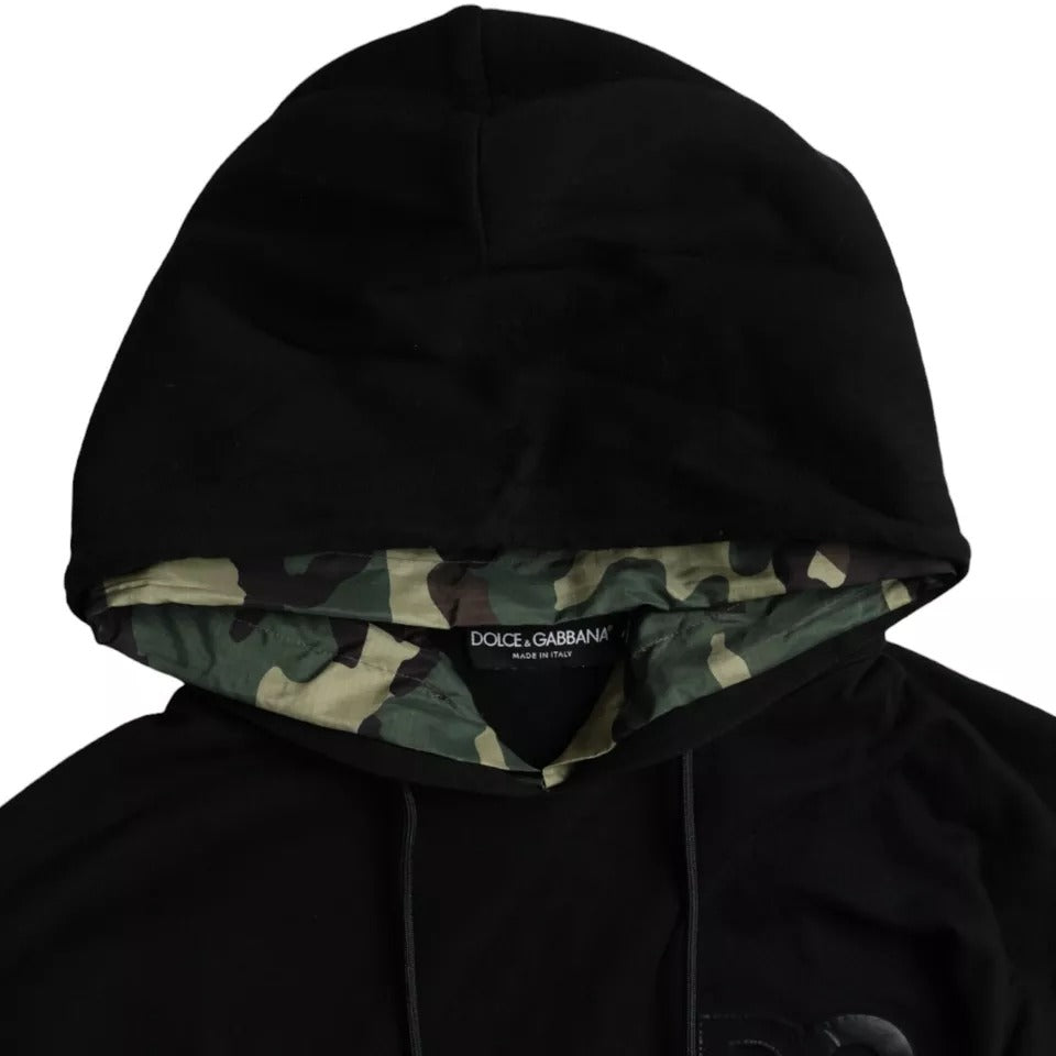Sweat-shirt à capuche camouflage noir de Dolce & Gabbana, pull élégant avec logo et design tendance.