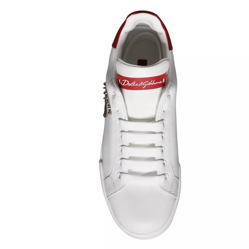 Chaussures portofino Dolce & Gabbana en cuir nappa blanc à patch, baskets élégantes pour homme ou femme