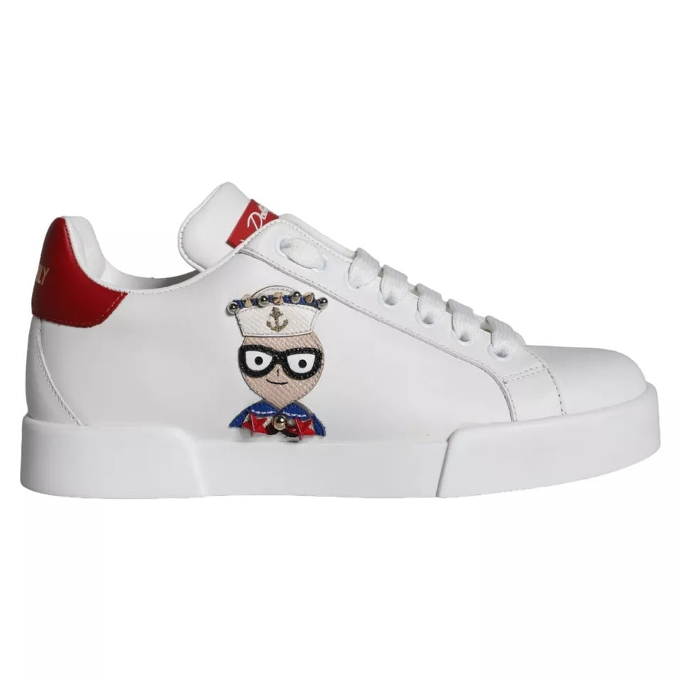 Sneakers Portofino en cuir nappa blanc de Dolce & Gabbana, chaussures décontractées avec patchs en daim pour homme.