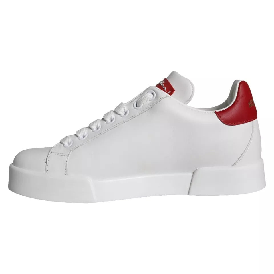 Baskets Portofino en cuir nappa blanc Dolce & Gabbana, chaussures décontractées avec patchs en peau de veau, style élégant et moderne