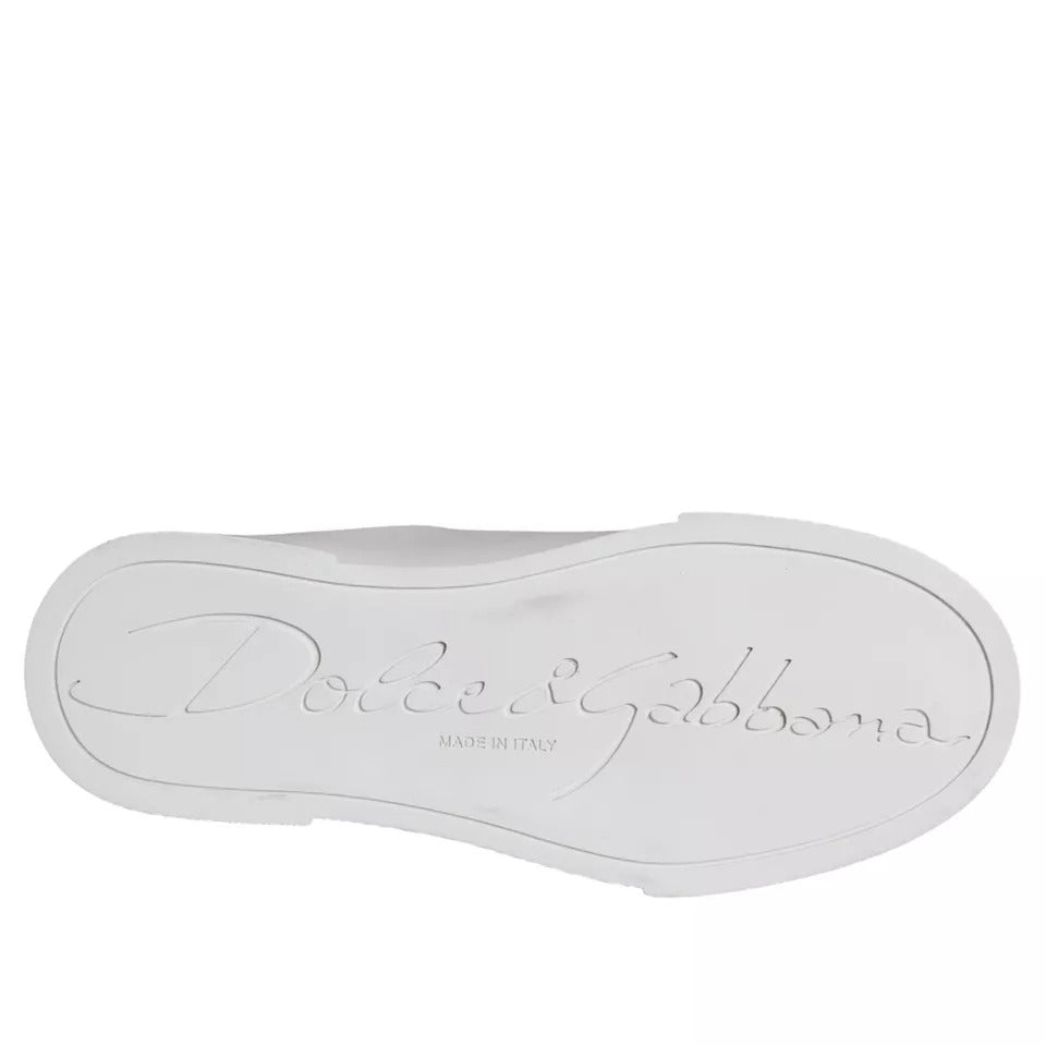 Chaussures Portofino en cuir de veau blanc Dolce & Gabbana, baskets en peau nappa avec patch blanchi.