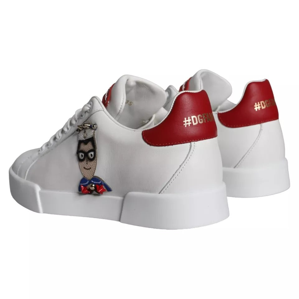 Chaussures Dolce & Gabbana Portofino en cuir de veau blanc avec patch en peau nappa, baskets élégantes et modernes.