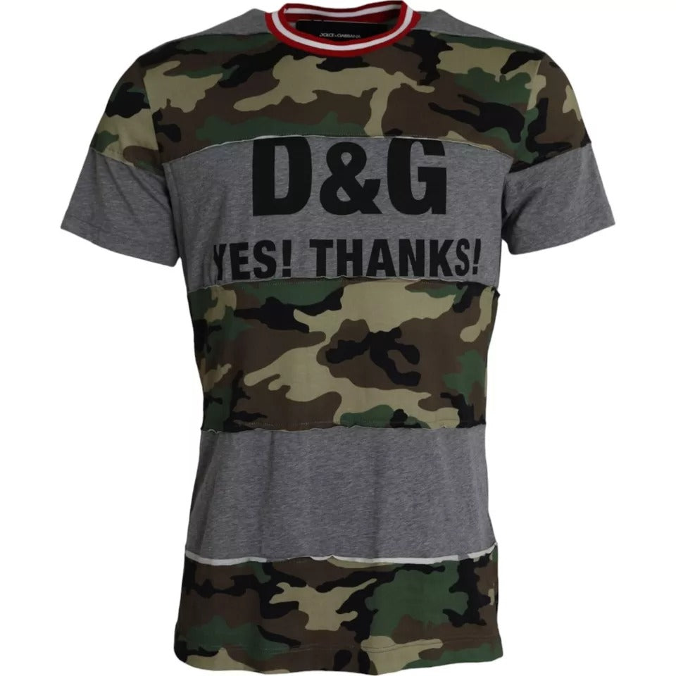 T-shirt homme Dolce & Gabbana en coton à motif camouflage multicolore et col rond, vue de face.