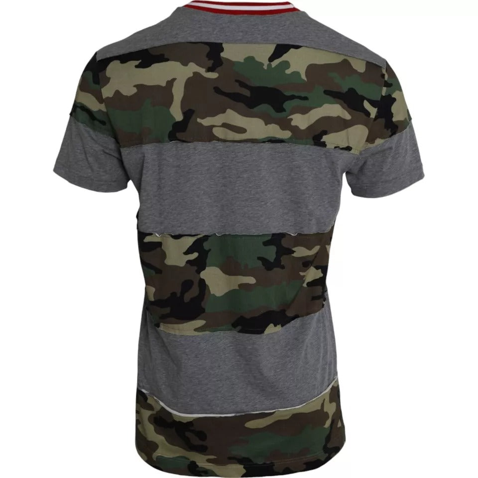 T-shirt homme Dolce & Gabbana en coton à motif camouflage multicolore avec col rond, vue de face.