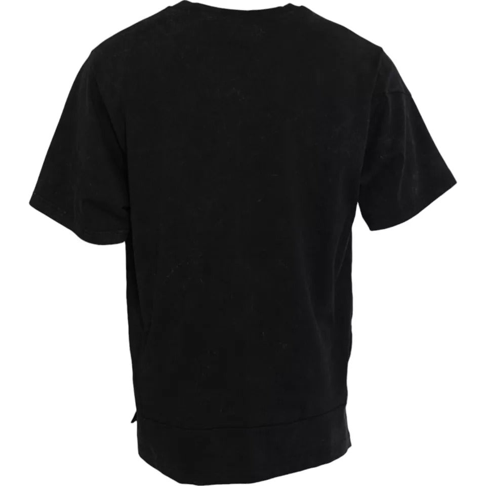 T-shirt en coton noir avec imprimé graphique Dolce & Gabbana, col rond, vue de face.