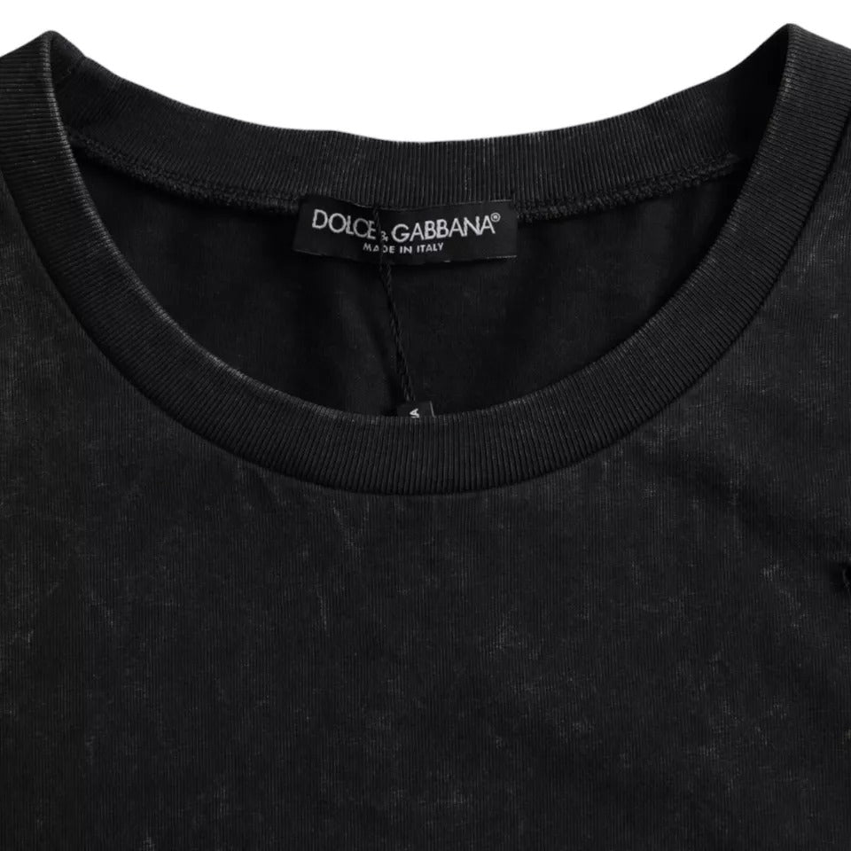 T-shirt en coton noir avec motif graphique Dolce & Gabbana, col rond, style moderne et tendance.