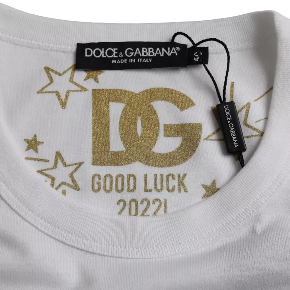 T-shirt blanc en coton à col rond et manches courtes de Dolce & Gabbana, vue de face.