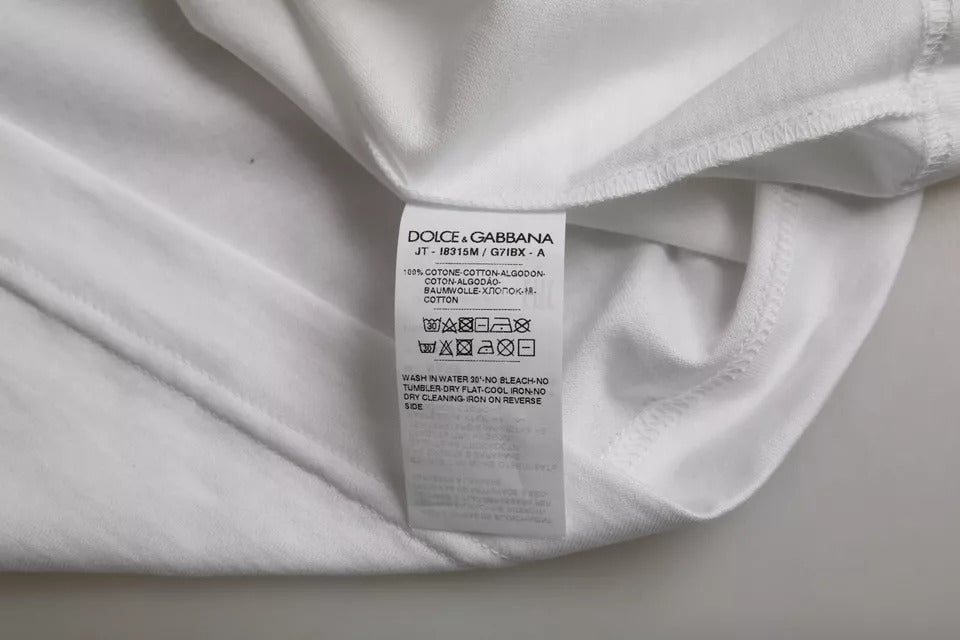T-shirt blanc en coton à col rond et manches courtes de Dolce & Gabbana, vue de face.