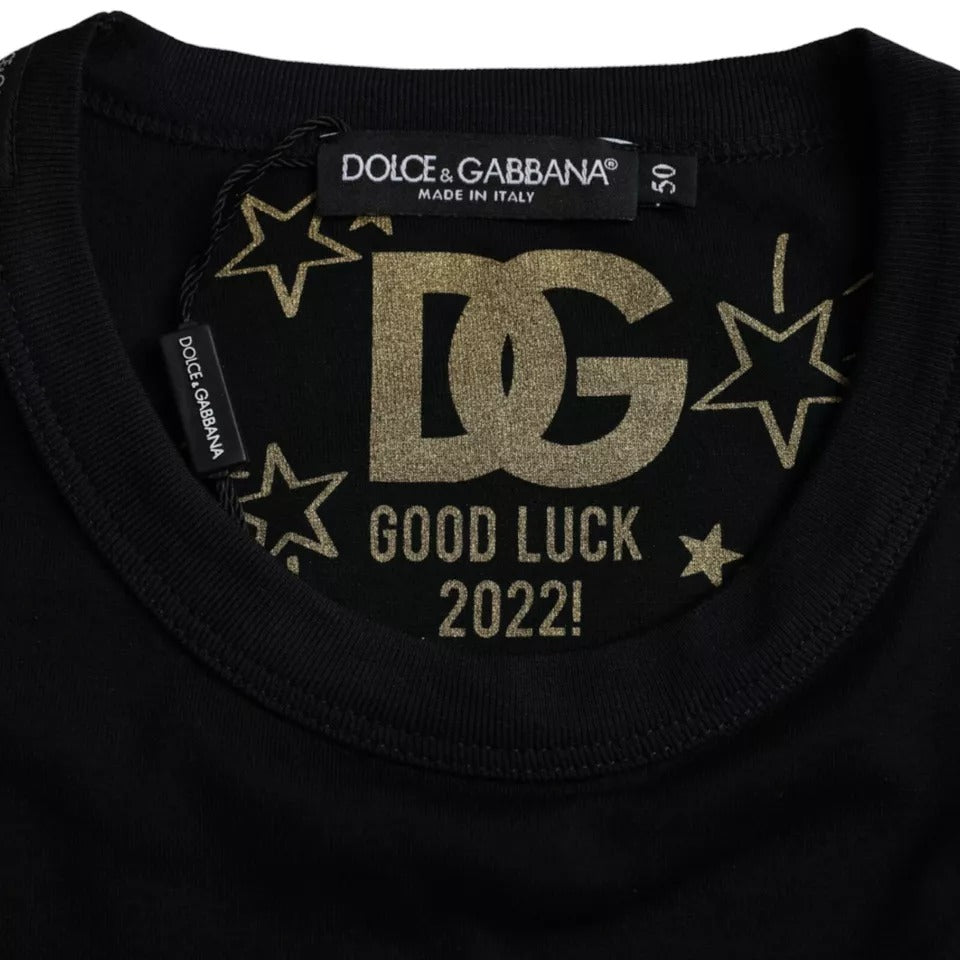 T-shirt homme Dolce & Gabbana en coton noir à col rond et manches courtes, vue de face.