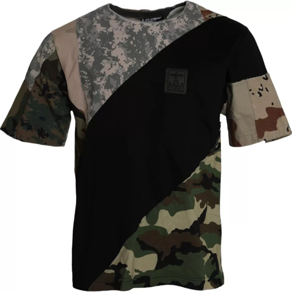 T-shirt homme Dolce & Gabbana en coton multicolore avec motif camouflage et col rond, style décontracté.
