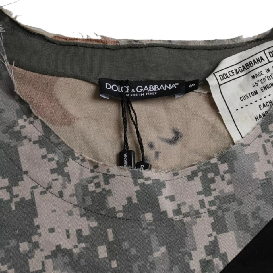 T-shirt homme Dolce & Gabbana en coton à motif camouflage multicolore et col rond, vue de face.