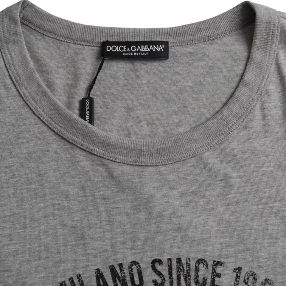 T-shirt gris à motif graphique en coton de Dolce & Gabbana, col rond, pour homme.