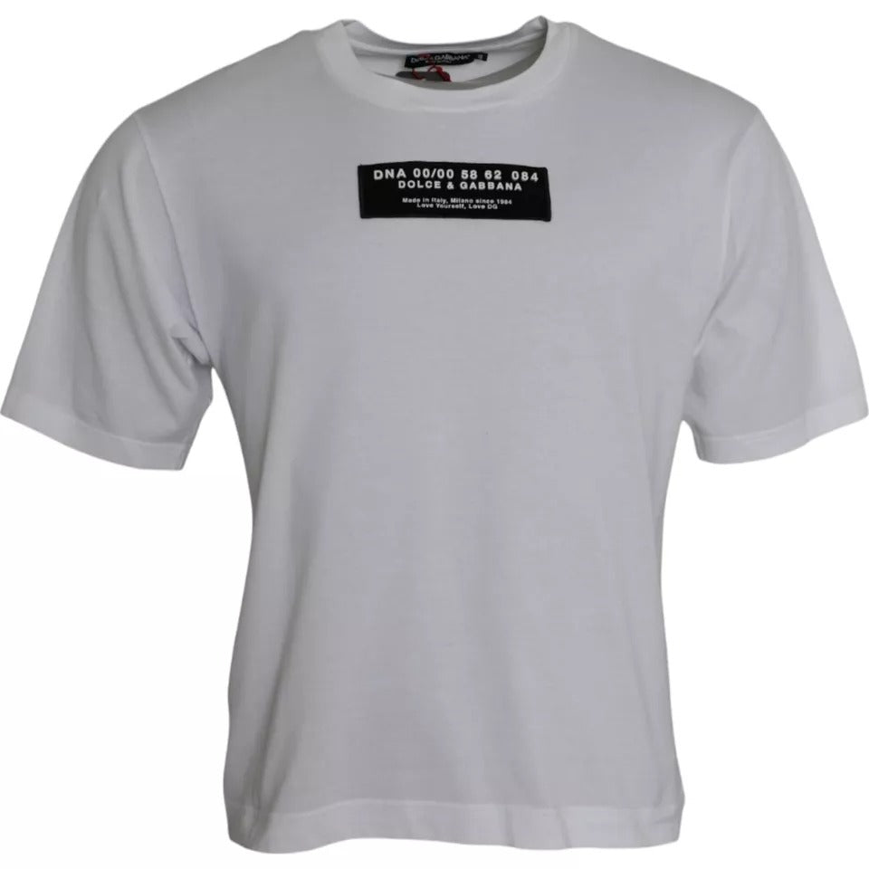 T-shirt homme blanc en coton Dolce & Gabbana avec logo appliqué et design décontracté, vue de face.