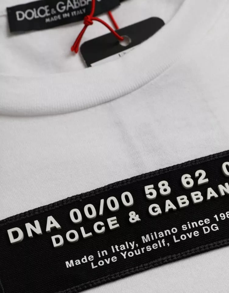 T-shirt blanc en coton Dolce & Gabbana pour homme avec appliqué DG, style décontracté et casual.