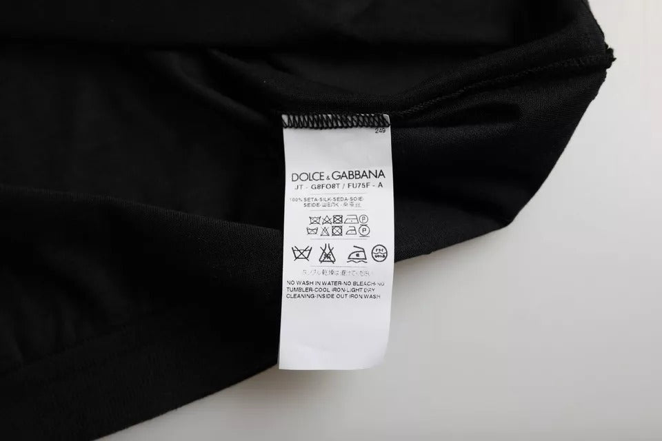 T-shirt Dolce & Gabbana en soie noire à col rond à manches courtes, vue de face.