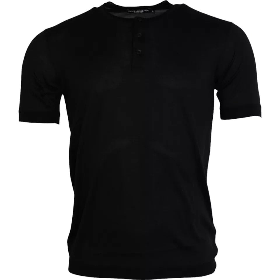 T-shirt homme en soie noire Dolce & Gabbana à col rond et manches courtes, vue de face.