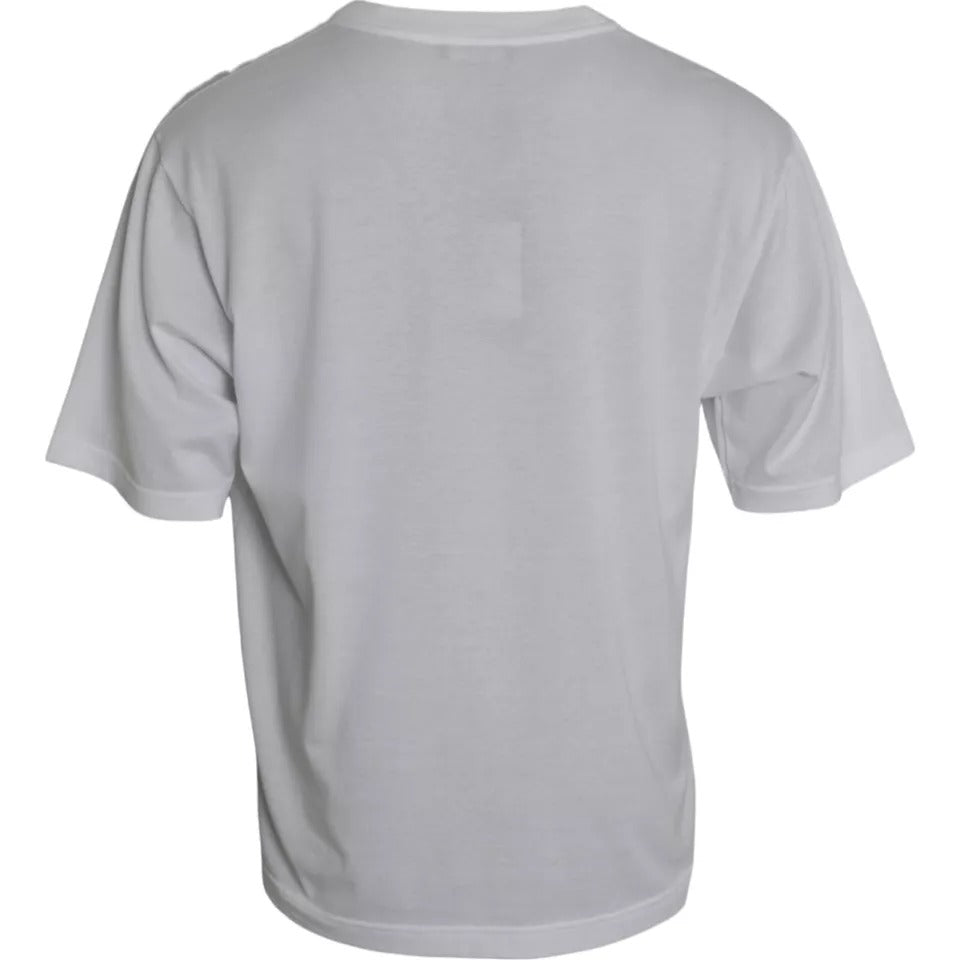 T-shirt blanc en coton à col rond Dolce & Gabbana, manches courtes, vue de face, style décontracté.